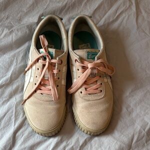 Onitsuka Tiger by Asics Beige Suede Sneakers with Pink Laces